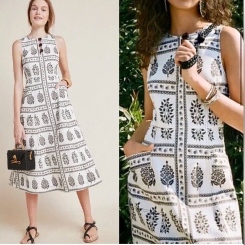 ANTHROPOLOGIE Woodblock Midi Dress US 0